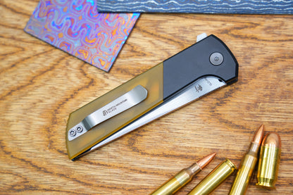 Chop2 2407-PEI-5 Copper Sandwich Five Layers Wave Forg Blade PEI Amber Handle
