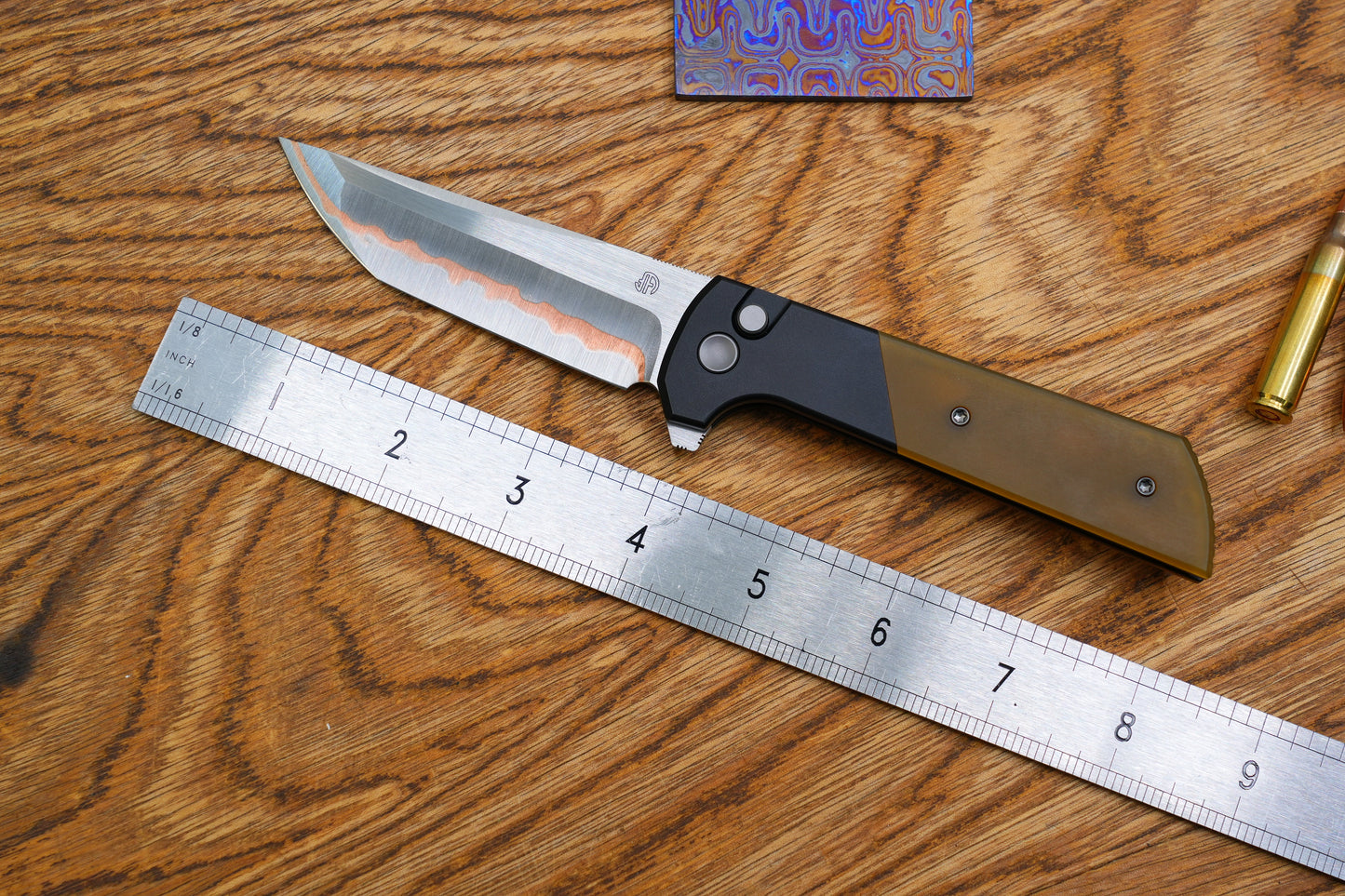 Chop2 2407-PEI-5 Copper Sandwich Five Layers Wave Forg Blade PEI Amber Handle