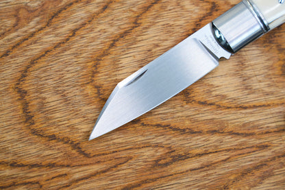 North Mountain Traditional Series – Handcrafted Sheepsfoot Pocket Knife with Mammoth Ivory Handle, Steel Frame, Non-Locking, M390 Blade with Hand-Satin Finish