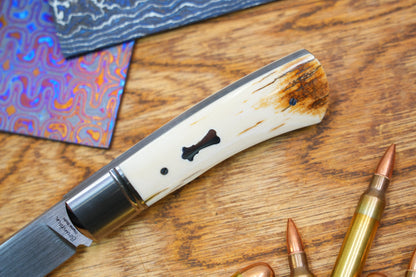 North Mountain Traditional Series – Handcrafted Sheepsfoot Pocket Knife with Mammoth Ivory Handle, Steel Frame, Non-Locking, M390 Blade with Hand-Satin Finish