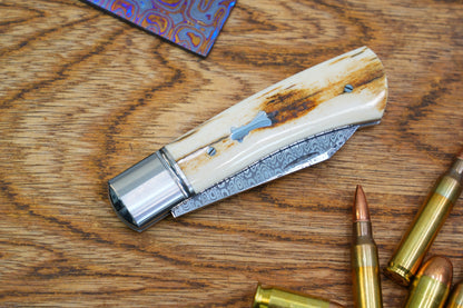 2 North Mountain Traditional Series – Handcrafted Sheepsfoot Pocket Knife with Mammoth Ivory Handle, Steel Frame, Non-Locking,  Damasteel® – Swedish Powder Metallurgy Damascus Blade