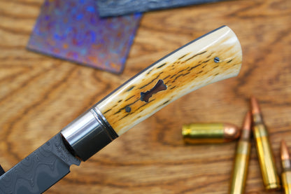 5 North Mountain Traditional Series – Handcrafted Sheepsfoot Pocket Knife with Mammoth Ivory Handle, Steel Frame, Non-Locking, Mike Norris stainless steel Damascus, steel made in Kentucky, USA.