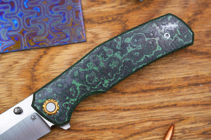 Jellyfish 4th Green Generation Super Smooth M390 Blade Hand Polished Titanium Frame Ceramic Carbon Fiber Handle