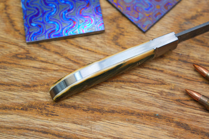 1 Swift Mammoth Tusk Fancy Legal Steel Frame Damascus Steel No Lock Handmade Pocket Knife