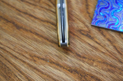 1 Swift Mammoth Tusk Fancy Legal Steel Frame Damascus Steel No Lock Handmade Pocket Knife