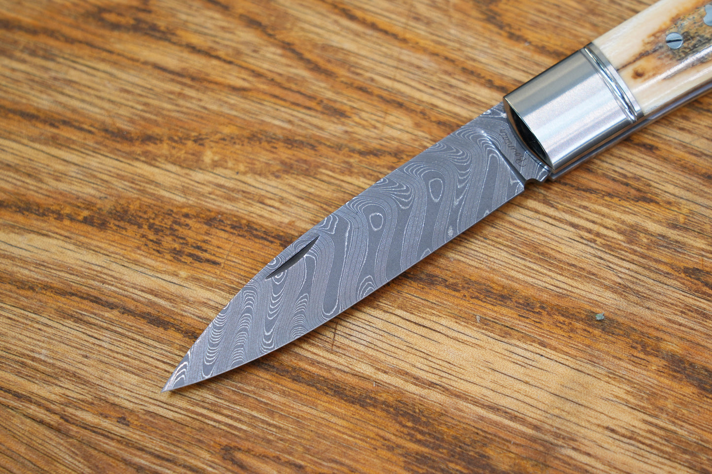 2 Swift Mammoth Tusk Fancy Legal Steel Frame Damascus Steel No Lock Handmade Pocket Knife
