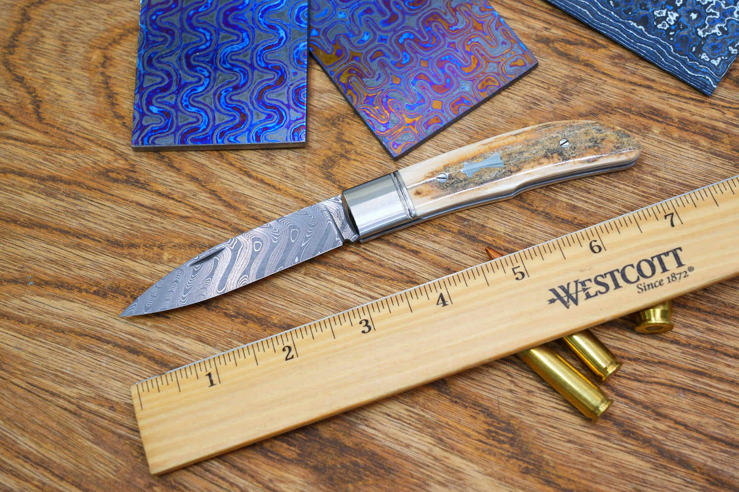 2 Swift Mammoth Tusk Fancy Legal Steel Frame Damascus Steel No Lock Handmade Pocket Knife