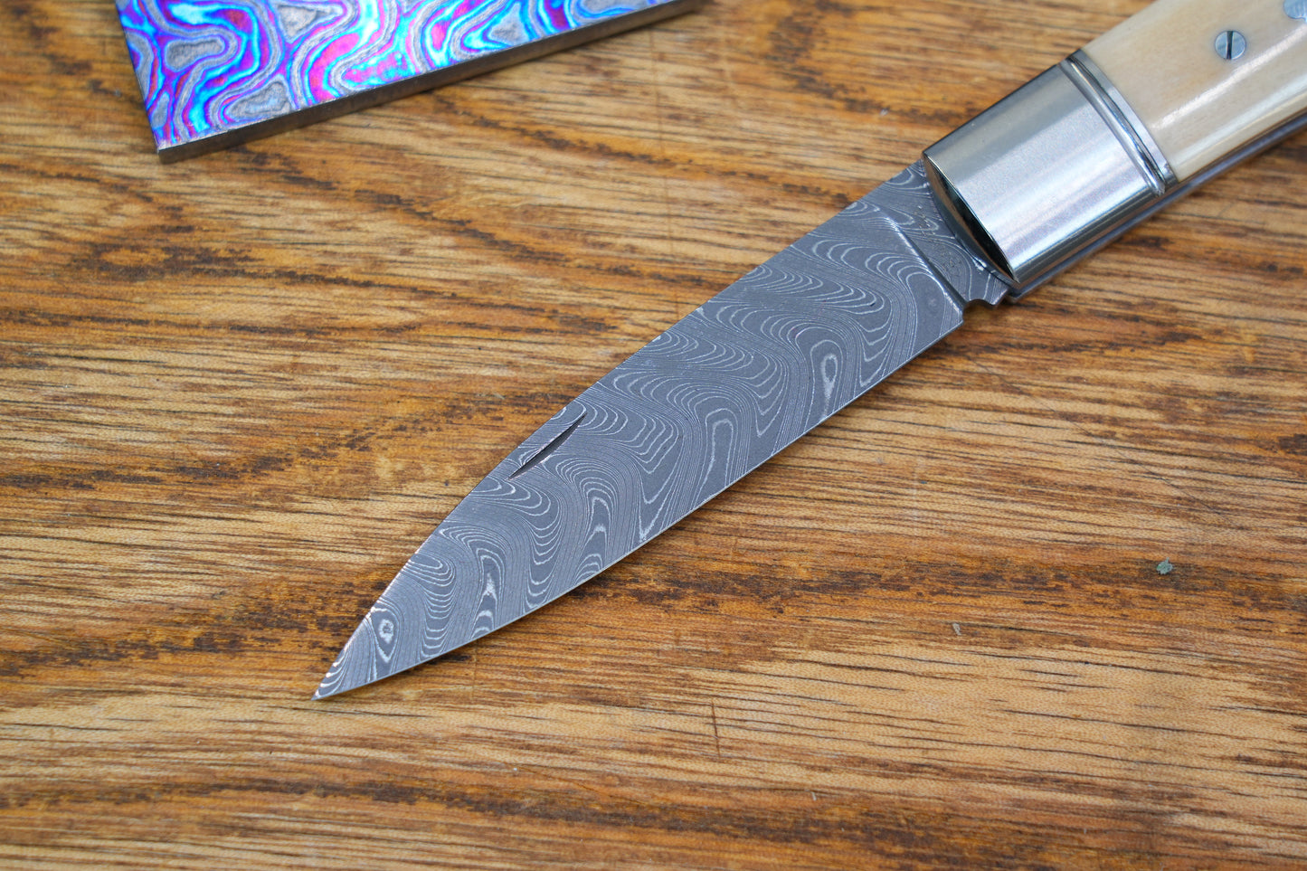 3 Swift Mammoth Tusk Fancy Legal Steel Frame Damascus Steel No Lock Handmade Pocket Knife