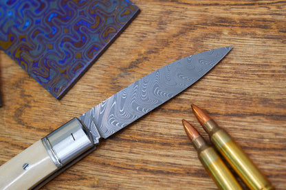 3 Swift Mammoth Tusk Fancy Legal Steel Frame Damascus Steel No Lock Handmade Pocket Knife