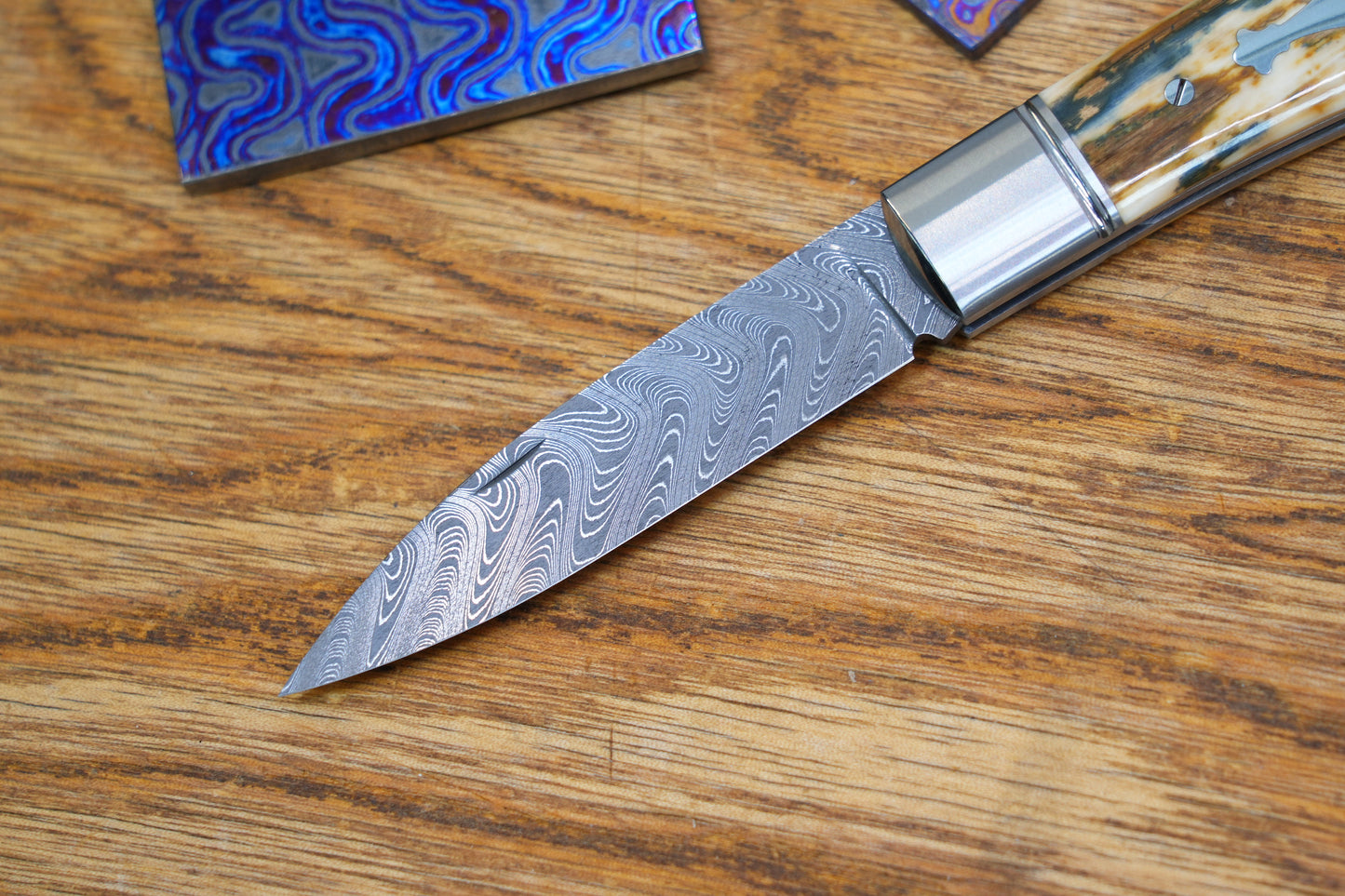 4 Swift Mammoth Tusk Fancy Legal Steel Frame Damascus Steel No Lock Handmade Pocket Knife