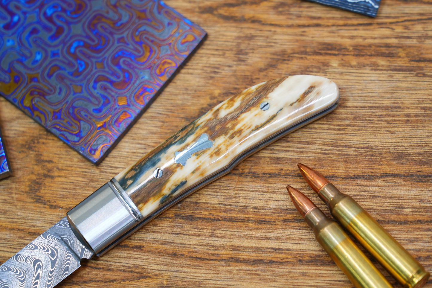 4 Swift Mammoth Tusk Fancy Legal Steel Frame Damascus Steel No Lock Handmade Pocket Knife