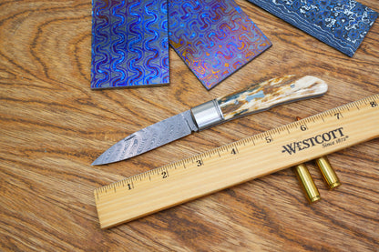 4 Swift Mammoth Tusk Fancy Legal Steel Frame Damascus Steel No Lock Handmade Pocket Knife
