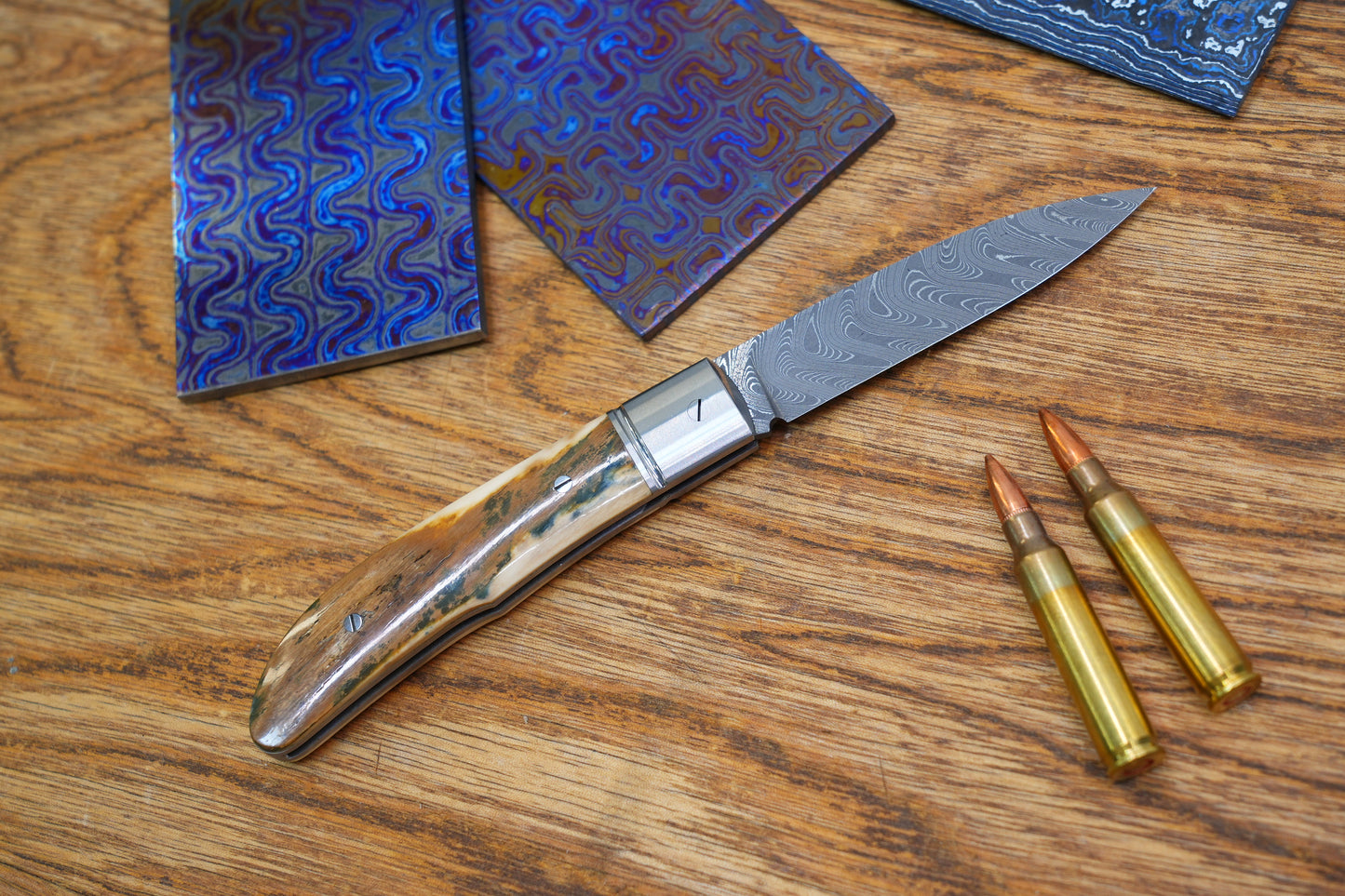 4 Swift Mammoth Tusk Fancy Legal Steel Frame Damascus Steel No Lock Handmade Pocket Knife