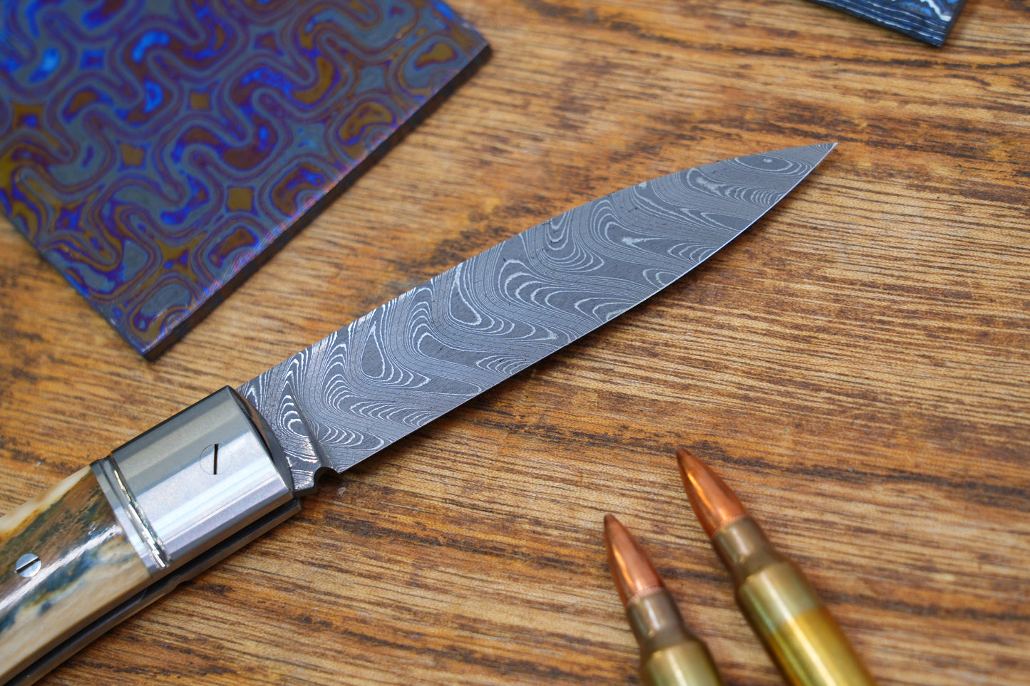 4 Swift Mammoth Tusk Fancy Legal Steel Frame Damascus Steel No Lock Handmade Pocket Knife