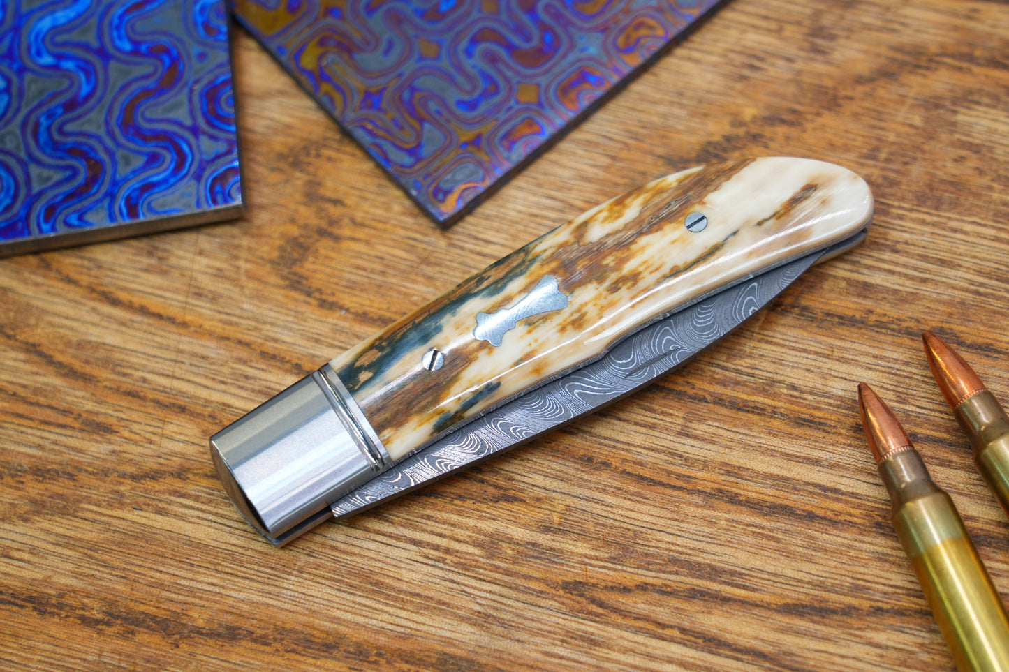 4 Swift Mammoth Tusk Fancy Legal Steel Frame Damascus Steel No Lock Handmade Pocket Knife