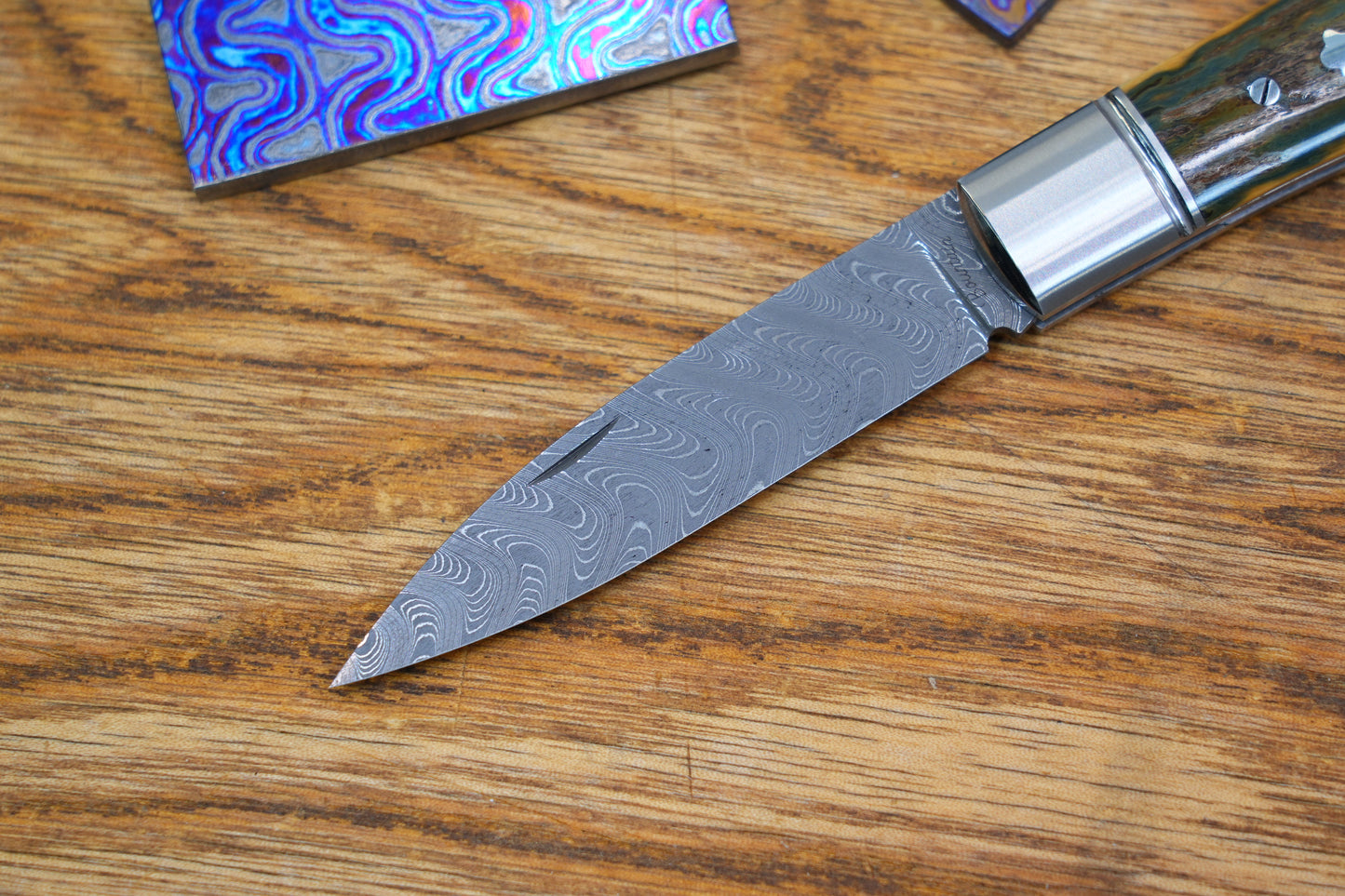 5 Swift Mammoth Tusk Fancy Legal Steel Frame Damascus Steel No Lock Handmade Pocket Knife