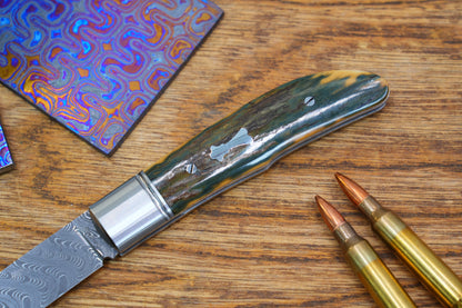 5 Swift Mammoth Tusk Fancy Legal Steel Frame Damascus Steel No Lock Handmade Pocket Knife