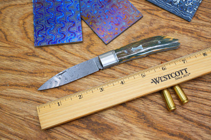 5 Swift Mammoth Tusk Fancy Legal Steel Frame Damascus Steel No Lock Handmade Pocket Knife