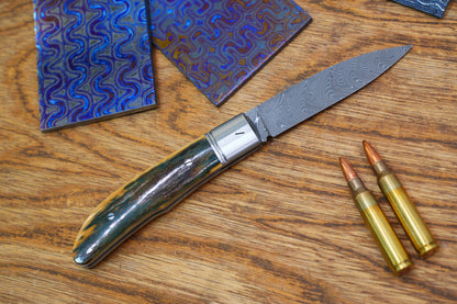 5 Swift Mammoth Tusk Fancy Legal Steel Frame Damascus Steel No Lock Handmade Pocket Knife