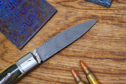 5 Swift Mammoth Tusk Fancy Legal Steel Frame Damascus Steel No Lock Handmade Pocket Knife