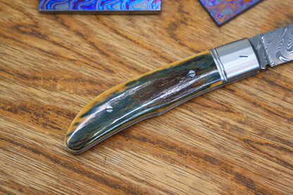 5 Swift Mammoth Tusk Fancy Legal Steel Frame Damascus Steel No Lock Handmade Pocket Knife