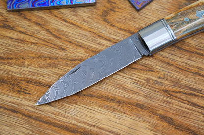 6 Swift Mammoth Tusk Fancy Legal Steel Frame Damascus Steel No Lock Handmade Pocket Knife