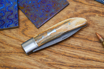 6 Swift Mammoth Tusk Fancy Legal Steel Frame Damascus Steel No Lock Handmade Pocket Knife