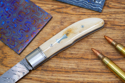 7 Swift Mammoth Tusk Fancy Legal Steel Frame Damascus Steel No Lock Handmade Pocket Knife