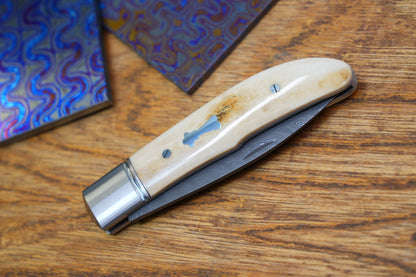 7 Swift Mammoth Tusk Fancy Legal Steel Frame Damascus Steel No Lock Handmade Pocket Knife
