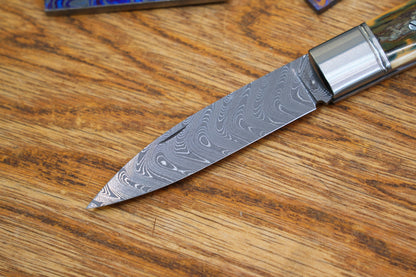 10 Swift Mammoth Tusk Fancy Legal Steel Frame Damascus Steel No Lock Handmade Pocket Knife