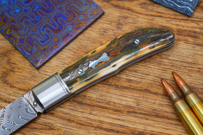 10 Swift Mammoth Tusk Fancy Legal Steel Frame Damascus Steel No Lock Handmade Pocket Knife