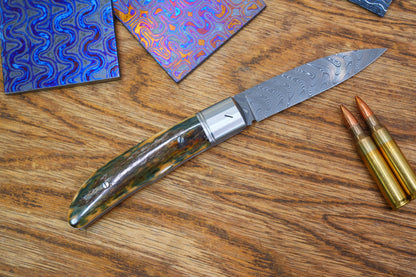 10 Swift Mammoth Tusk Fancy Legal Steel Frame Damascus Steel No Lock Handmade Pocket Knife