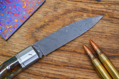 10 Swift Mammoth Tusk Fancy Legal Steel Frame Damascus Steel No Lock Handmade Pocket Knife