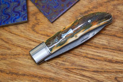 10 Swift Mammoth Tusk Fancy Legal Steel Frame Damascus Steel No Lock Handmade Pocket Knife