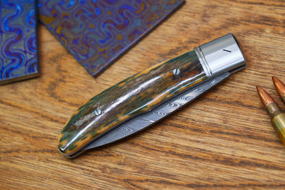 10 Swift Mammoth Tusk Fancy Legal Steel Frame Damascus Steel No Lock Handmade Pocket Knife