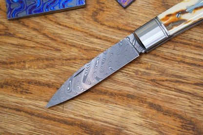 11 Swift Mammoth Tusk Fancy Legal Steel Frame Damascus Steel No Lock Handmade Pocket Knife