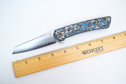 【Echo】2506-WHCF Sheepsfoot Blade White Ceramic Carbon Fiber Ti Handle&Clip Smooth Flippers