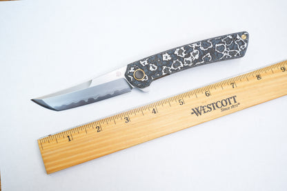 【Zero】2507-WHCF Tanto Blade White Ceramic Carbon Fiber Ti Handle&Clip Smooth Flippers