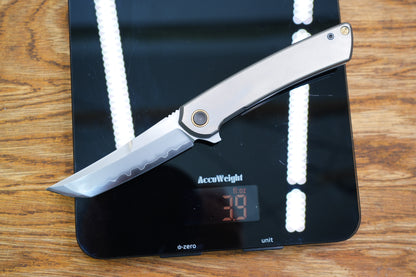 【Zero】2507-Flat Tanto Blade Ti Flat Handle&Clip Smooth Flippers