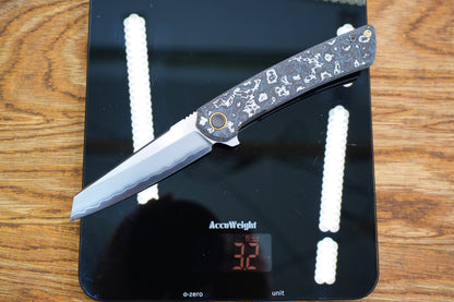 【Echo】2506-WHCF Sheepsfoot Blade White Ceramic Carbon Fiber Ti Handle&Clip Smooth Flippers