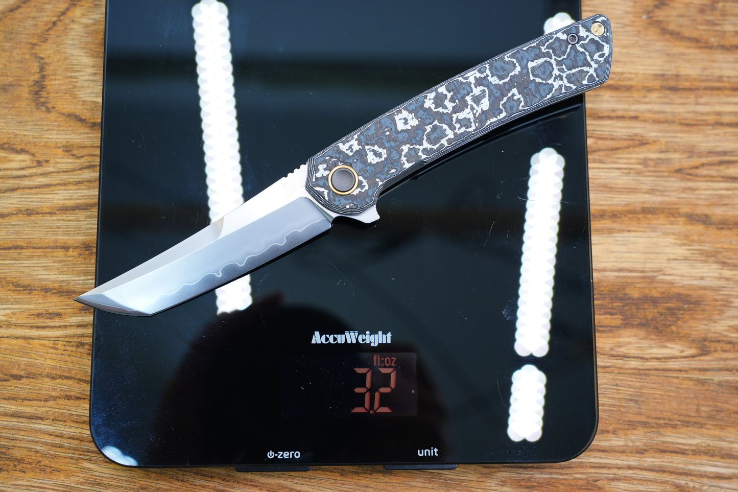 【Zero】2507-WHCF Tanto Blade White Ceramic Carbon Fiber Ti Handle&Clip Smooth Flippers