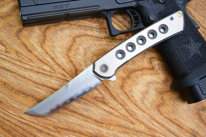 【Zero】2507-Hole Tanto Blade Ti Hole Handle&Clip Smooth Flippers