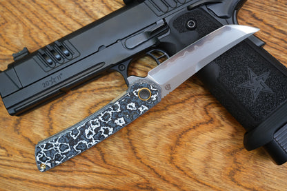 【Zero】2507-WHCF Tanto Blade White Ceramic Carbon Fiber Ti Handle&Clip Smooth Flippers