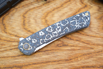 【Zero】2507-WHCF Tanto Blade White Ceramic Carbon Fiber Ti Handle&Clip Smooth Flippers