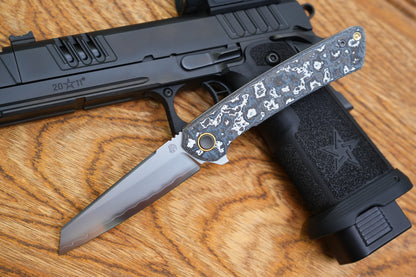 【Echo】2506-WHCF Sheepsfoot Blade White Ceramic Carbon Fiber Ti Handle&Clip Smooth Flippers