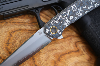 【Echo】2506-WHCF Sheepsfoot Blade White Ceramic Carbon Fiber Ti Handle&Clip Smooth Flippers