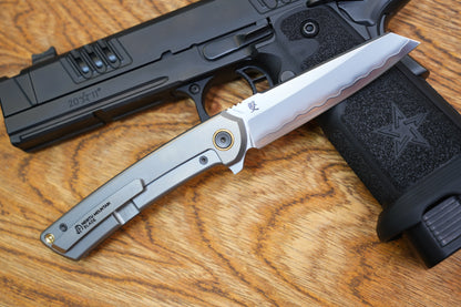 【Echo】2506-WHCF Sheepsfoot Blade White Ceramic Carbon Fiber Ti Handle&Clip Smooth Flippers