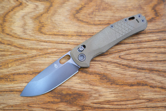 Gerber Scout Pivot Lock Folding Knife 3.19" 440A Black Drop Point Blade, Flat Sage Micarta Handles, AXIS/Crossbar Lock - 1064582