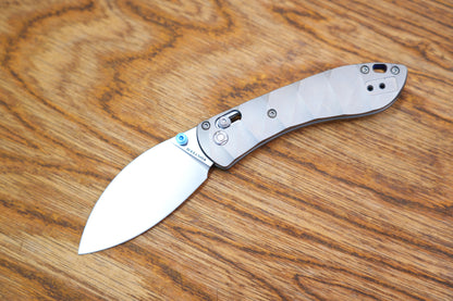 Vosteed Knives Mini Nightshade Folding Knife 2.6" S35VN Satin Kukri Blade, Milled Titanium Handles, Blue Accents, AXIS/Crossbar Lock - A0217