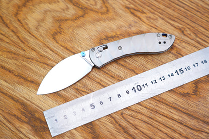 Vosteed Knives Mini Nightshade Folding Knife 2.6" S35VN Satin Kukri Blade, Milled Titanium Handles, Blue Accents, AXIS/Crossbar Lock - A0217